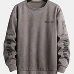 Letter Print Suede Crew Neck Sweatshirt