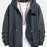 Black Cat Print Relax Fit Zip Hoodie