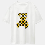 Dissolving Checkerboard Bear Drop Shoulder Oversize T-Shirt