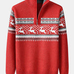Christmas Moose Print Half Zip Sweater