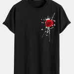 Splash Ink Rose Print Cotton Arc Hem T-Shirt