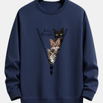 Zipper Cat Print Relax Fit Sweatshirt