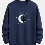 Black Cat On The Moon Print Relax Fit Sweatshirt