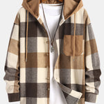 Relax Fit Flannel Plaid Corduroy Patchwork Hooded Shirt & Chino Cargo Jogger Pants