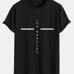 Stripe Los Angeles Print Cotton Arc Hem T-Shirt