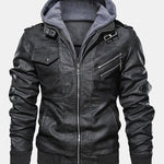 Detachable Hooded Zip Up PU Leather Jacket