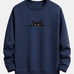 Black Cat Print Relax Fit Sweatshirt & Jogging Pants