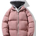 2 In 1 Corduroy Zip Up Hooded Puffer Coat