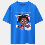 Cartoon Character Newspaper Print Drop Shoulder Oversize T-Shirt