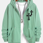 Cross Print Relax Fit Zip Hoodie