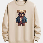 Bear In Leather Jacket Print Relax Fit Sweatshirt & Straight Leg Corduroy Pants