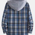 Long Sleeve Hooded Plaid Button Up Shirt