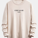 Long Sleeve Paris Slogan Print Cotton Arc Hem T-Shirt