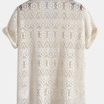 Short Sleeve Geometry Textured Cuban Shirt & Linen Cotton Blend Cropped Pants