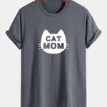 Regular Fit Cat Mom Print Cotton T-Shirt