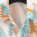 Leaf Print Button Up Shirt & Man Mid Length Drawstring Swim Shorts