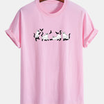 Regular Fit Black Cat Ghost Print Cotton T-Shirt