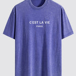 Paris Slogan Print Washed Distressed Drop Shoulder T-Shirt