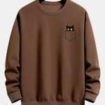 Pocket Black Cat Print Relax Fit Sweatshirt