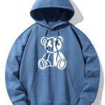Bear Print Drop Shoulder Relaxed Hoodie