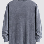 Smiley Face Print Relax Fit Long Sleeve Washed Distressed T-Shirt