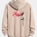 Plum Blossom And Crane Back Print Relax Fit Hoodie