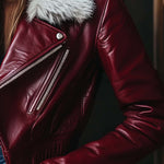 Women's Vintage Fur Collar Zipper Leather Jacket