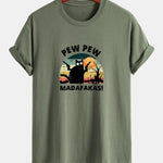 Regular Fit PEW PEW MADAFAKAS Black Cat Print Cotton T-Shirt
