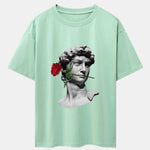 Rose David Print Relax Fit Drop Shoulder T-Shirts