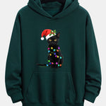 Christmas Lights Cat Print Relax Fit Hoodie