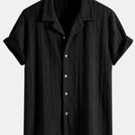 Knitted Geometric Rhombus Jacquard Cuban Shirt & Straight Leg Linen Pants