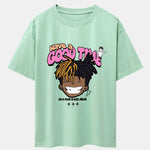 Cartoon Character Slogan Print Drop Shoulder Oversize T-Shirt