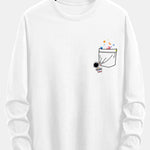 Long Sleeve Pocket Planet Astronaut Print Cotton T-Shirt