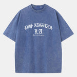 Gothic Los Angeles Print Washed Distressed Drop Shoulder T-Shirt