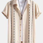 Geometric Print Linen Look Shirt & Linen Cotton Blend Cropped Pants