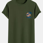 Palm Tree Seagull Print Cotton Arc Hem T-Shirt
