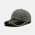 Vintage Houndstooth M Letter Woolen Fabric Baseball Cap