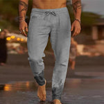 Men's Casual Solid Color Cotton Blend Drawstring Elastic Waist Loose Beach Pants