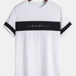 Hand Drawn Free Letter Print Color Block Patchwork Arc Hem T-Shirt