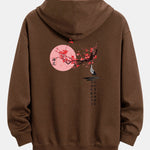 Plum Blossom And Crane Back Print Relax Fit Hoodie