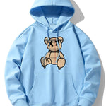 Plaid Pattern Dissolving Bear Print Drop Shoulder Relaxed Hoodie & Jogger Pants
