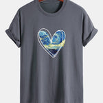 Regular Fit Starry Sky Heart Print Cotton T-Shirt