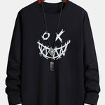 Long Sleeve Scary Face Print Cotton T-Shirt