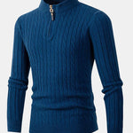 Braided Mock Neck Quarter Zip Sweater