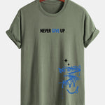 Regular Fit Never Give Up Smiley Face Print Cotton T-Shirt
