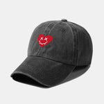 Heart-Shaped Smiley Face Pattern Classic Retro Washed Distressed Cotton Baseball Cap