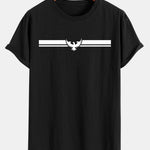 Striped Eagle Print Cotton Arc Hem T-Shirt