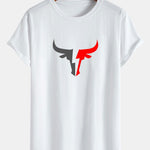 Bull Print Cotton Arc Hem T-Shirt