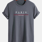 Regular Fit Stripe Paris Slogan Print Cotton T-Shirt