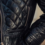 Women's Retro Contrasting Colors Quilted Leather Jacket